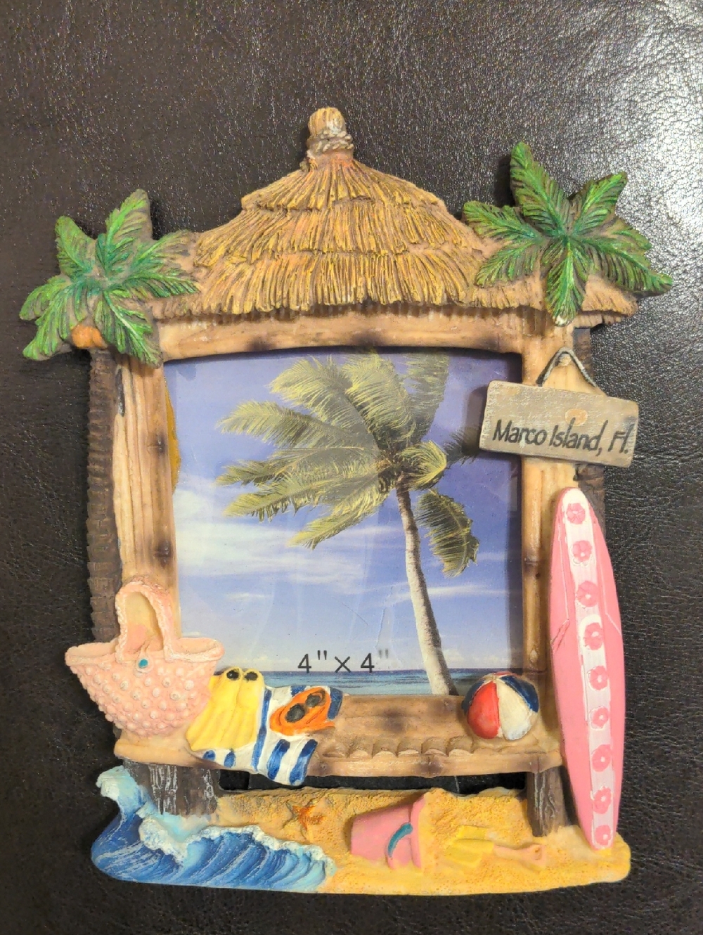 Marco Island Florida Beach Tiki Memory Photo Frame Picnic Basket Ball Ocean